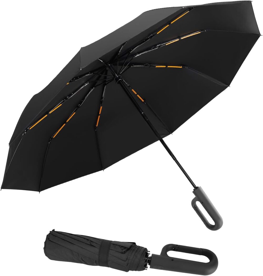 Folding & Inverted Umbrella, Outdoor Travel Umbrella, 46 Inch Portable Reverse Folding Umbrella，Windproof Folding Umbrella for Men and Women