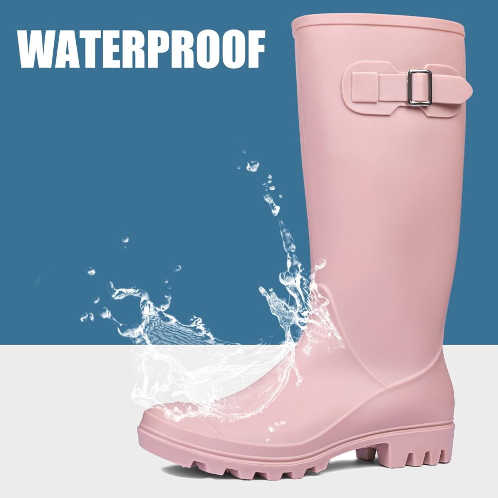 Women's Tall Rain Boots Garden Boots Waterproof Wellington Rubber Boots - Image 2