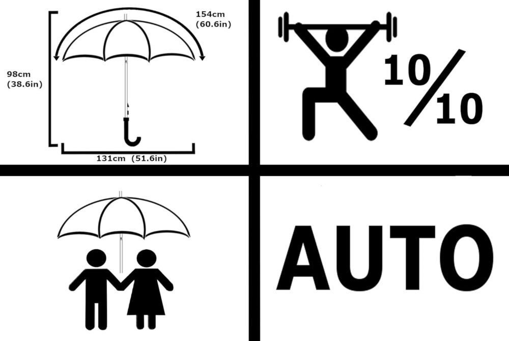 Windproof EXTRA STRONG  Jumbo Umbrella - Striking Reinforced Fiberglass Frame - For 1 or 2 Persons - Auto Open - Non Slip Tyre Style Handle - Black - Image 2