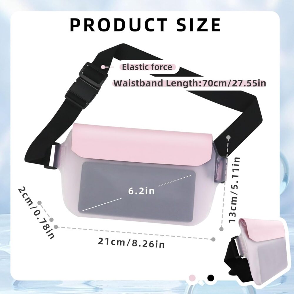 Waterproof Phone Pouch, Transparent and Touchable Fanny Pack for Women Men, Universal Beach Bags Waterproof Sandproof with Adjustable Waist Strap (Pink) - Image 2