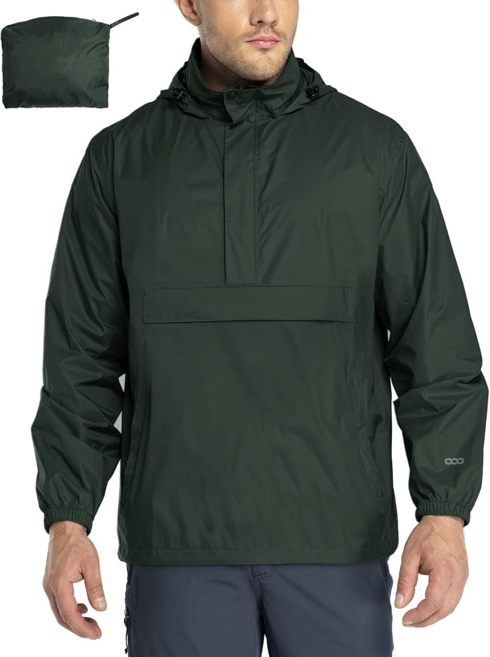 Men's Pullover Rain Jacket Waterproof with Hood Lightweight Packable Raincoat Windbreaker for Golf Travel