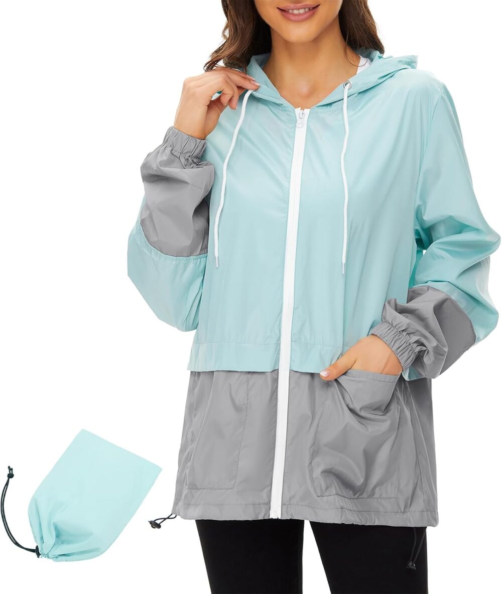 Women Rain Coats Lightweight Waterproof Outdoor Rain Jacket with Hood Packable Raincoats