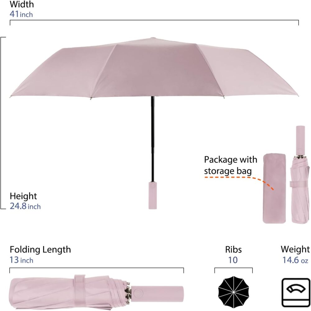 Umbrella for Rain and  Sun Protection, Compact Portable Travel Car Folding Umbrella, Windproof Lightweight Automatic Open and Close UPF50+ for Men Women 10 Ribs - Image 2