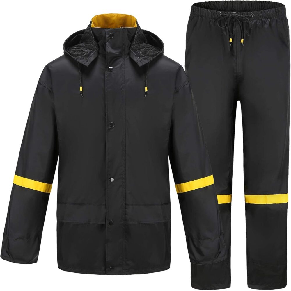 Rain Suits for Men Classic Rain Gear Waterproof Rain Coats Hooded Man's Rainwear Fishing Rain Jacket and Rain Pants