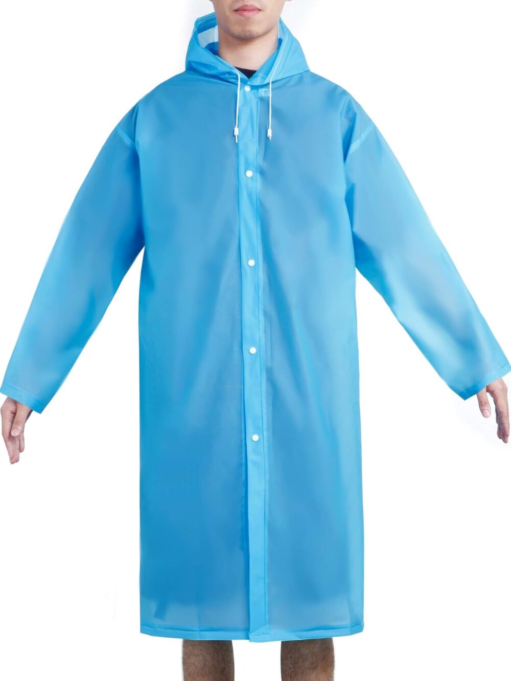 Portable Drawstring Raincoat Rain Poncho with Hoods and Sleeves (Blue)