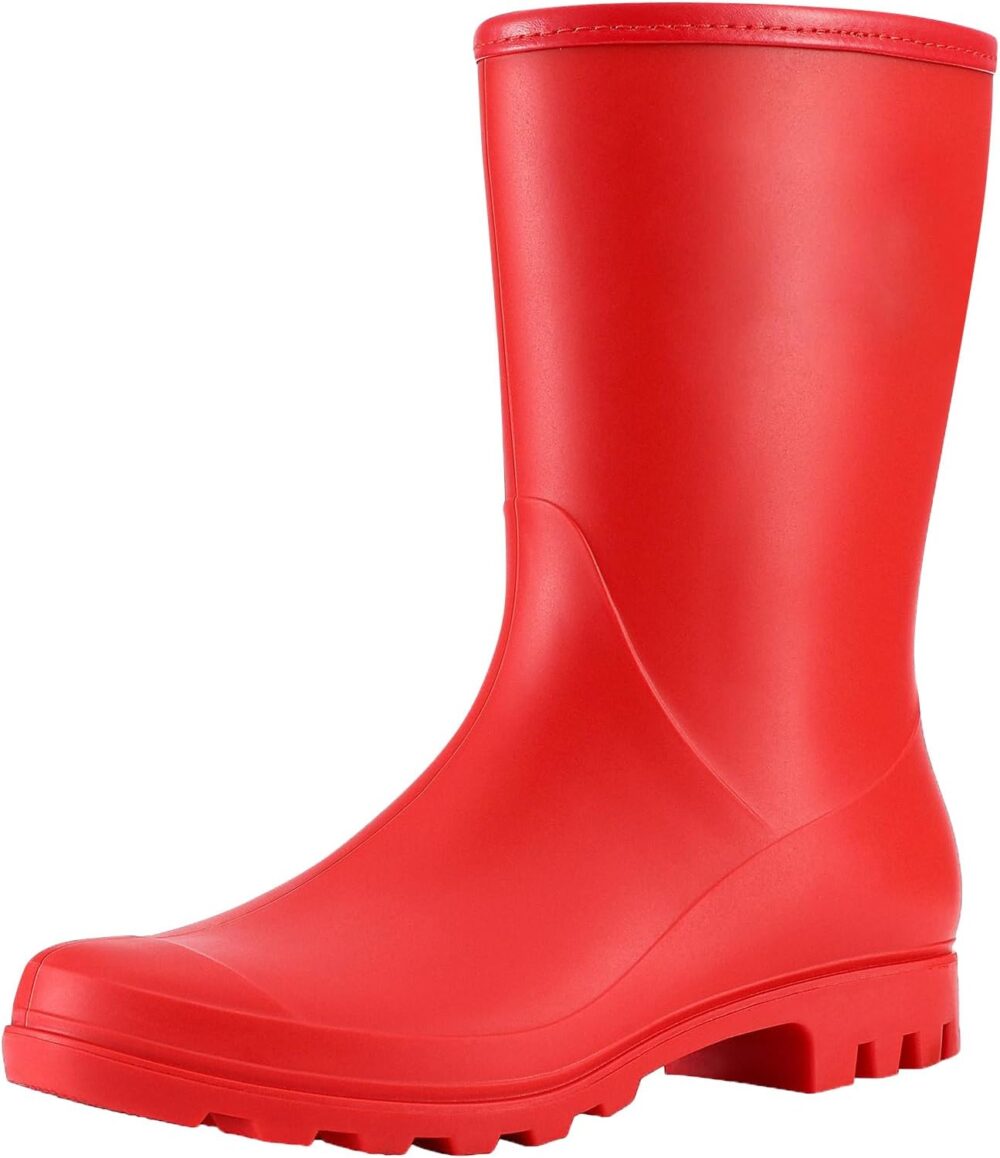 Women's Mid Calf Rain Boots Waterproof Garden Shoes Slip on Rubber Boots