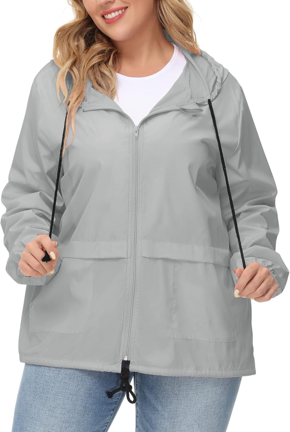 Plus Size Raincoat Women Waterproof Rain Jacket Packable Outdoor Hooded Windbreaker