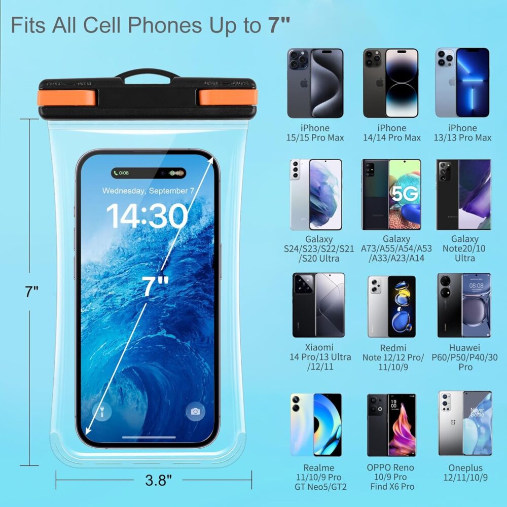 2 Pack Waterproof Phone Pouch [3D Seamless Clear Soft Edges], Waterproof Case for iPhone 15 14 13 Pro Max Plus Galaxy S24 S23 Pixel Up to 7.2" - IPX8 Dry Bag Beach Cruise Vacation Essentials - Image 2