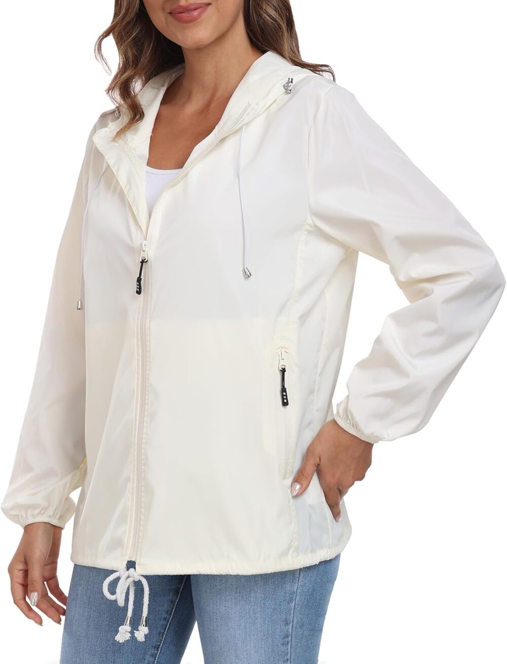 Womens Rain Jacket with Hood Lightweight Waterproof Rain Coat Outdoor Active Windbreaker - Image 2