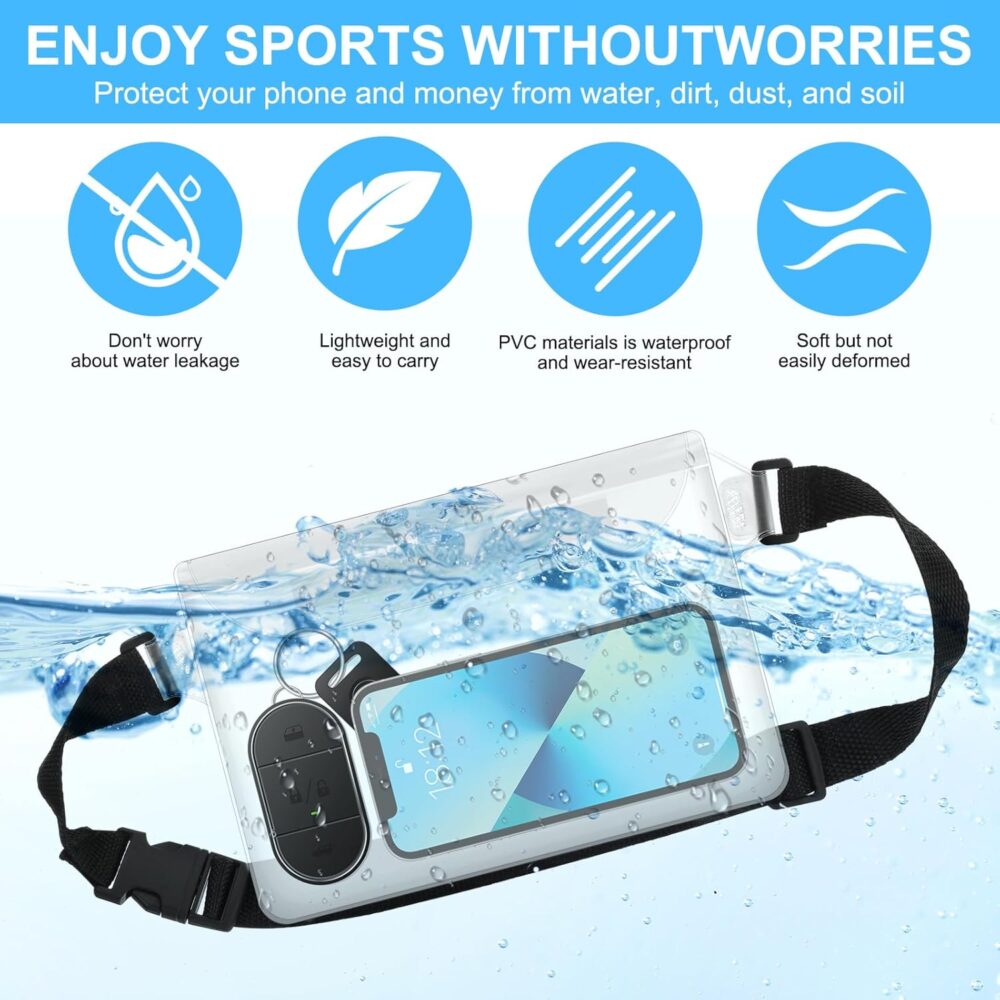 Waterproof Fanny Pack, Waterproof Pouch with Adjustable Waist Strap Cell Phone Dry Bag Waist Bag for Swimming Kayaking Beach Camping Diving Fishing Travel, White - Image 2