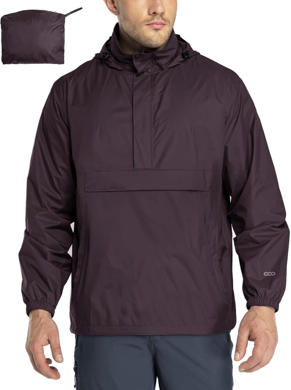 Men's Pullover Rain Jacket Waterproof with Hood Lightweight Packable Raincoat Windbreaker for Golf Travel