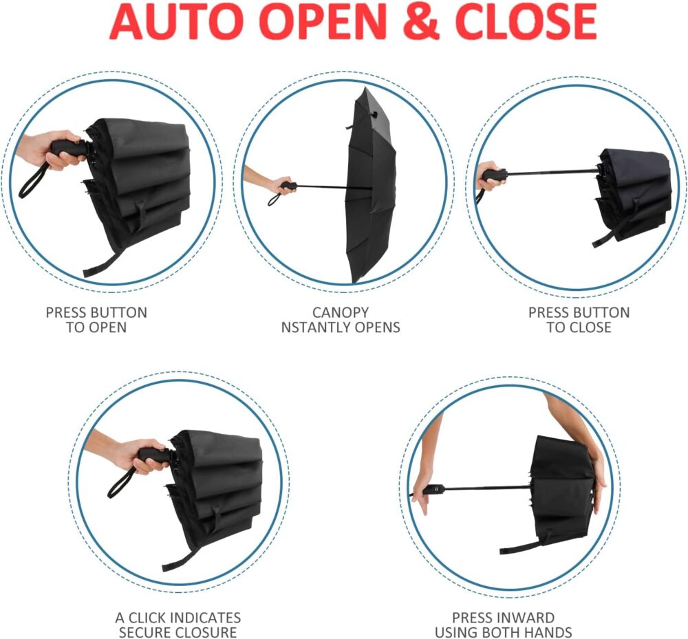 3 Pack Windproof Travel Rain Umbrellas - Compact, Light, Automatic, Strong and Portable - for Men and Women - Image 2