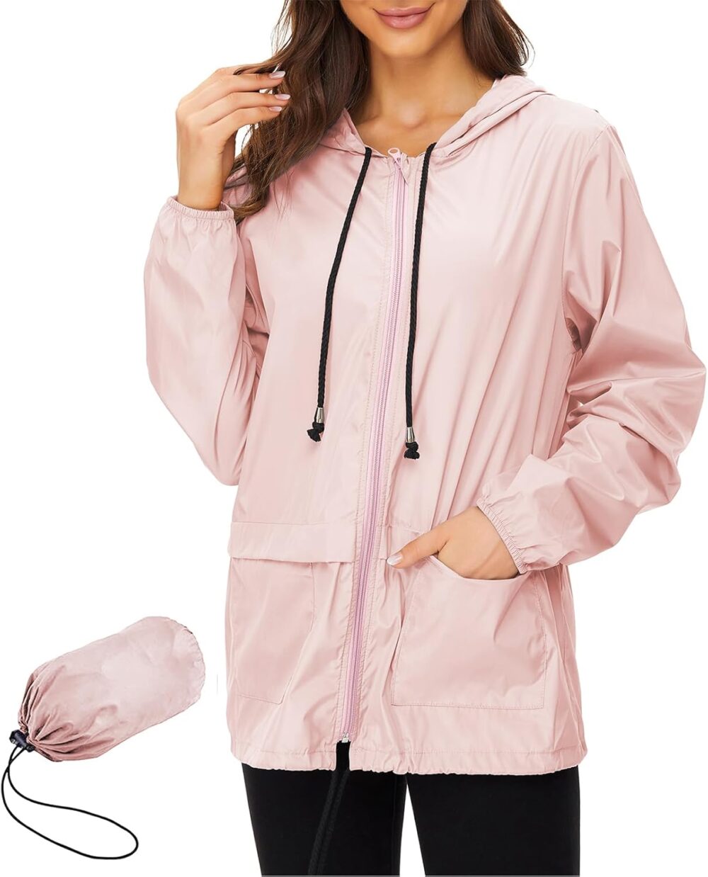 Women Rain Coats Lightweight Waterproof Outdoor Rain Jacket with Hood Packable Raincoats