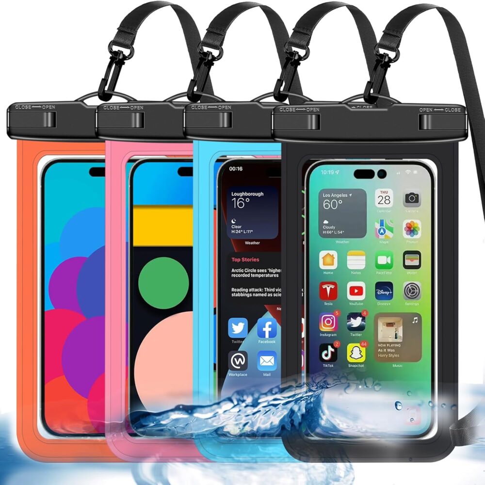 [Up to 8.3"] 4 Pack Multicolor Universal Waterproof Phone Pouch, Large Phone Waterproof Case Dry Bag (Protection Level: IP68) Outdoor Sports for Apple iPhone,Samsung,and More(Black,Blue,Pink,Orange)