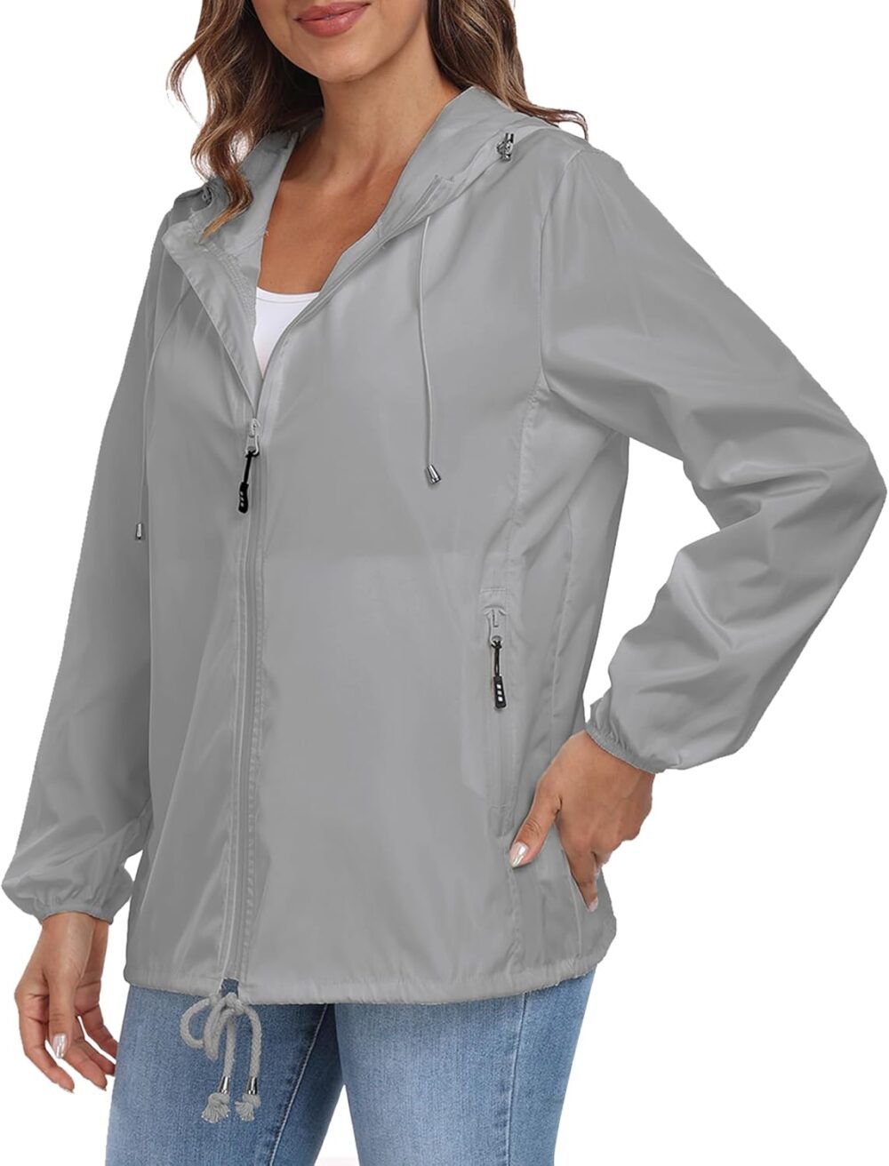 Womens Rain Jacket with Hood Lightweight Waterproof Rain Coat Outdoor Active Windbreaker - Image 2