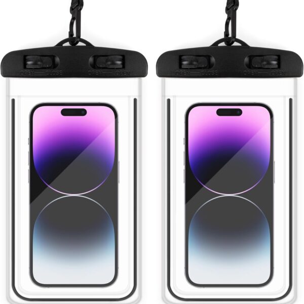 Waterproof Phone Pouch, 2 Pack Black Water Proof Cell Phone Case, Phone Wet Dry Bag Holder Beach Vacation Waterpark Underwater Cruise Essentials Accessories Must Haves Packing List Stuff for Men Women