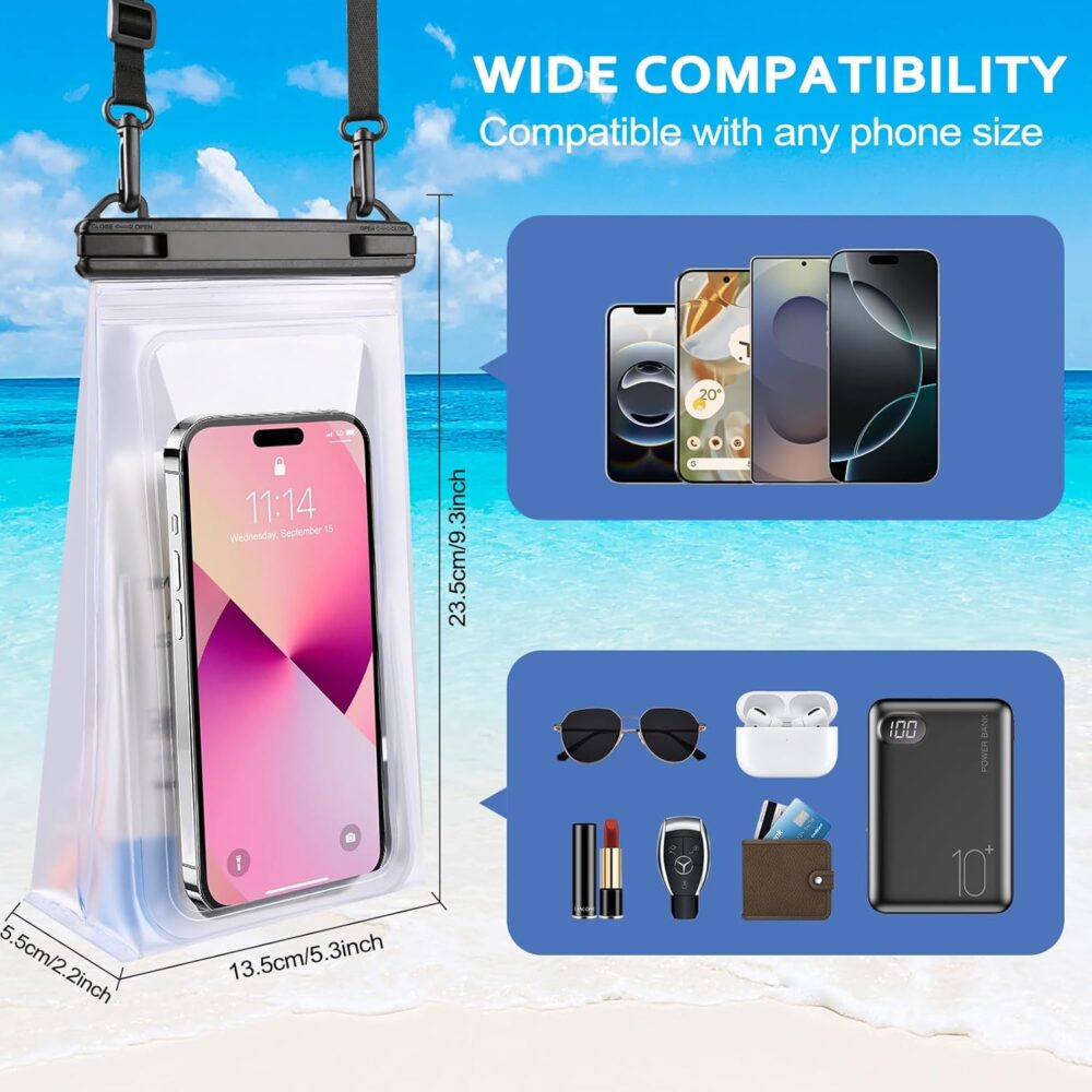 2 Pack Large Waterproof Phone Pouch, IPX8 Double Sealing Floating Waterproof Bag for iPhone 16 15 14 Pro Max Sumsang S25 S24 Google All Devices - Image 2