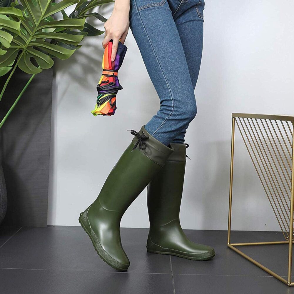 Packable Tall Rain Boots for Women Waterproof Rubber Garden Boots Ultra Lightweight Flat Wellies Mud Boots- NOT FOR WIDE CALF - Image 2