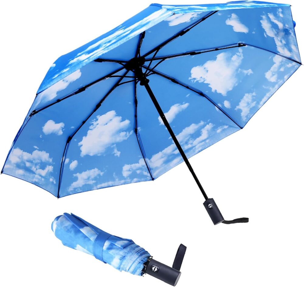 Travel Essentials Umbrella Windproof Compact Collapsible Light, Automatic, Strong and Portable, Wind Resistant, Folding Small Umbrella for Rain