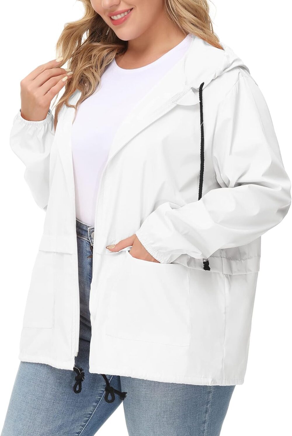 Plus Size Raincoat Women Waterproof Rain Jacket Packable Outdoor Hooded Windbreaker - Image 2