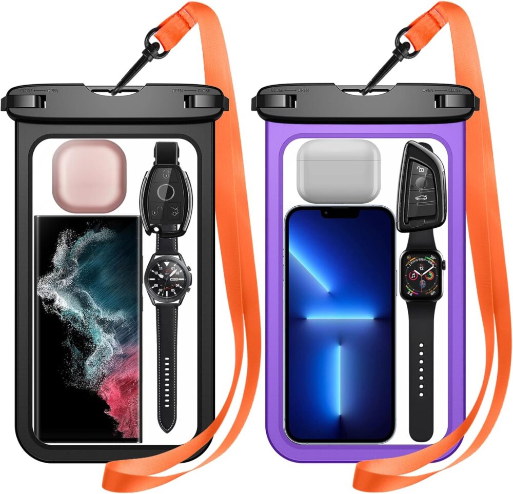 2 Pcs Waterproof Phone Pouch, [Up to 10" Large] Universal IPX8 Waterproof Cell Phone Case Dry Bag with Lanyard for iPhone 16 Pro Max/16E/15/14/13,Galaxy S25 Ultra/S24/S23 for Vacation -Purple