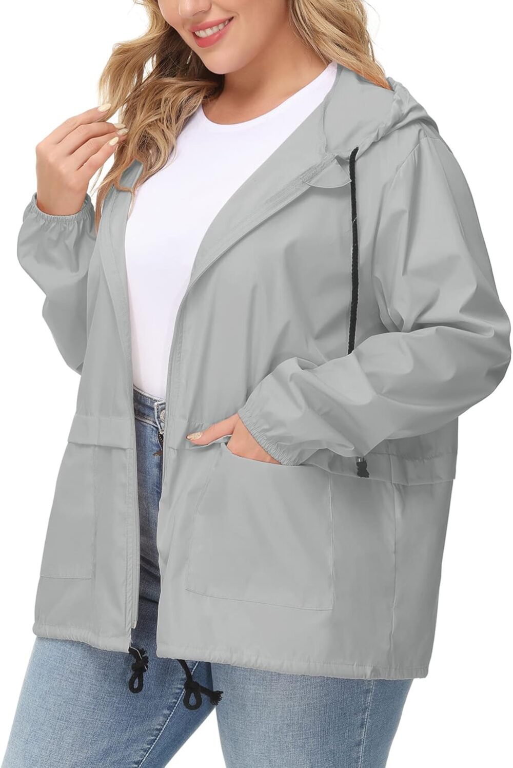 Plus Size Raincoat Women Waterproof Rain Jacket Packable Outdoor Hooded Windbreaker - Image 2