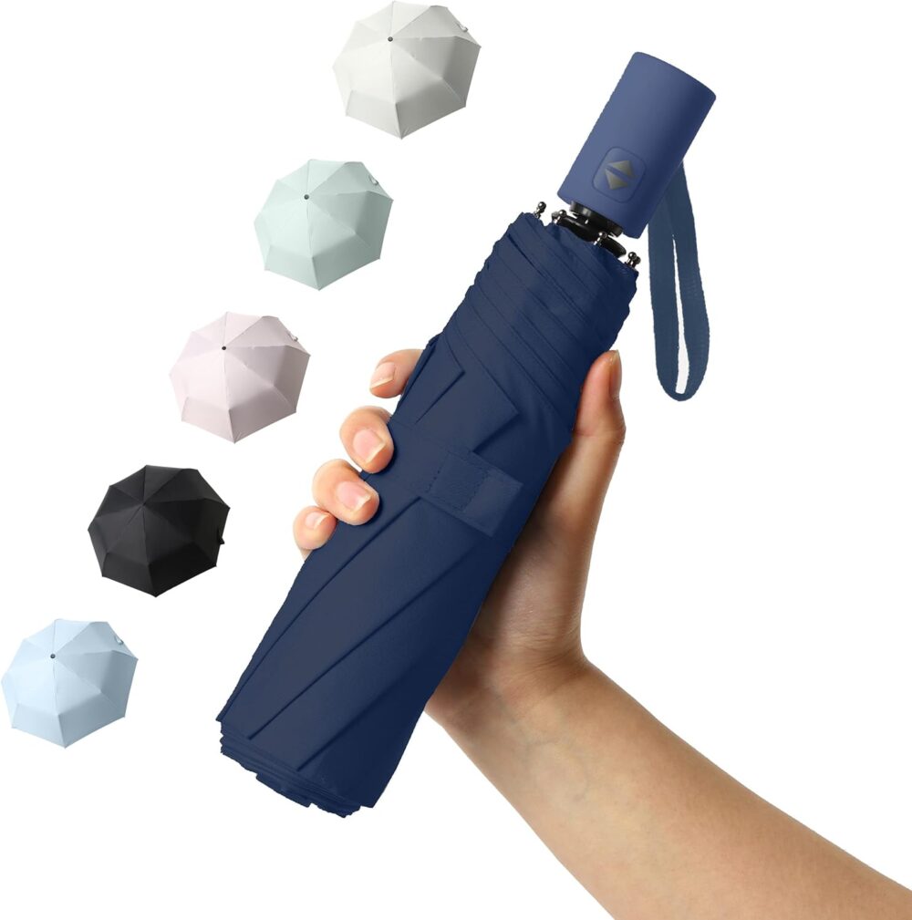 Small Travel Umbrella for Rain Protection Sun-Folding  Umbrella Windproof Compact (navy blue), 42 Inch Arc Canopy