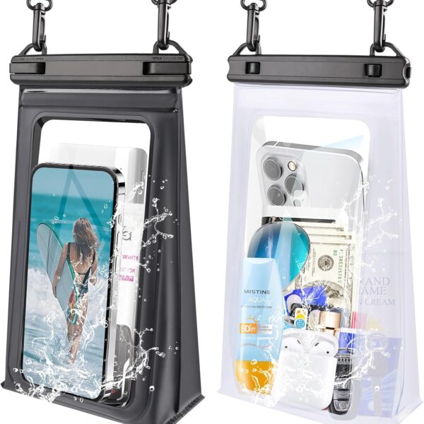 2 Pack Large Waterproof Phone Pouch, IPX8 Double Sealing Floating Waterproof Bag for iPhone 16 15 14 Pro Max Sumsang S25 S24 Google All Devices