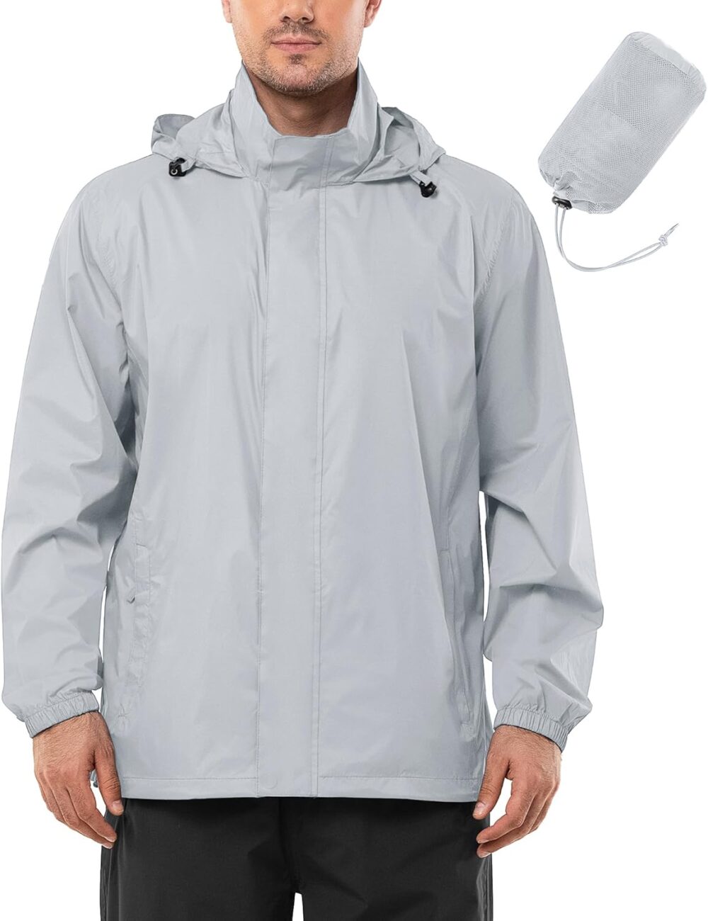 Men's Rain Jacket Waterproof Lightweight Packable Rain Shell Raincoat with Hood for Golf Hiking Travel