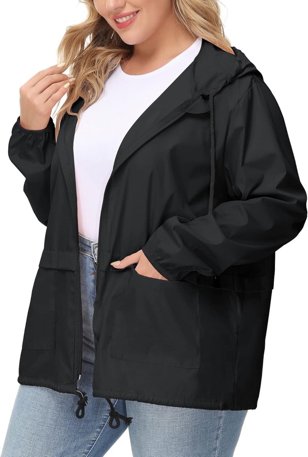 Plus Size Raincoat Women Waterproof Rain Jacket Packable Outdoor Hooded Windbreaker - Image 2