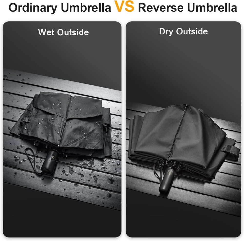 62 Inch Large Golf Umbrella Compact Reverse Travel Umbrella 10 Ribs Windproof for Rain Double Canopy Automatic Open Close (Black) - Image 2