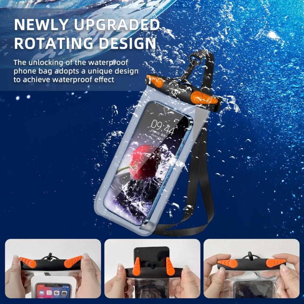 Waterproof Phone Pouch, Waterproof Phone Case with Lanyard for iPhone, Samsung, IPX8 Cellphone Beach Dry Bag Kayak Cruise Ship Essentials 2Pack-7.5" Black Orange - Image 2