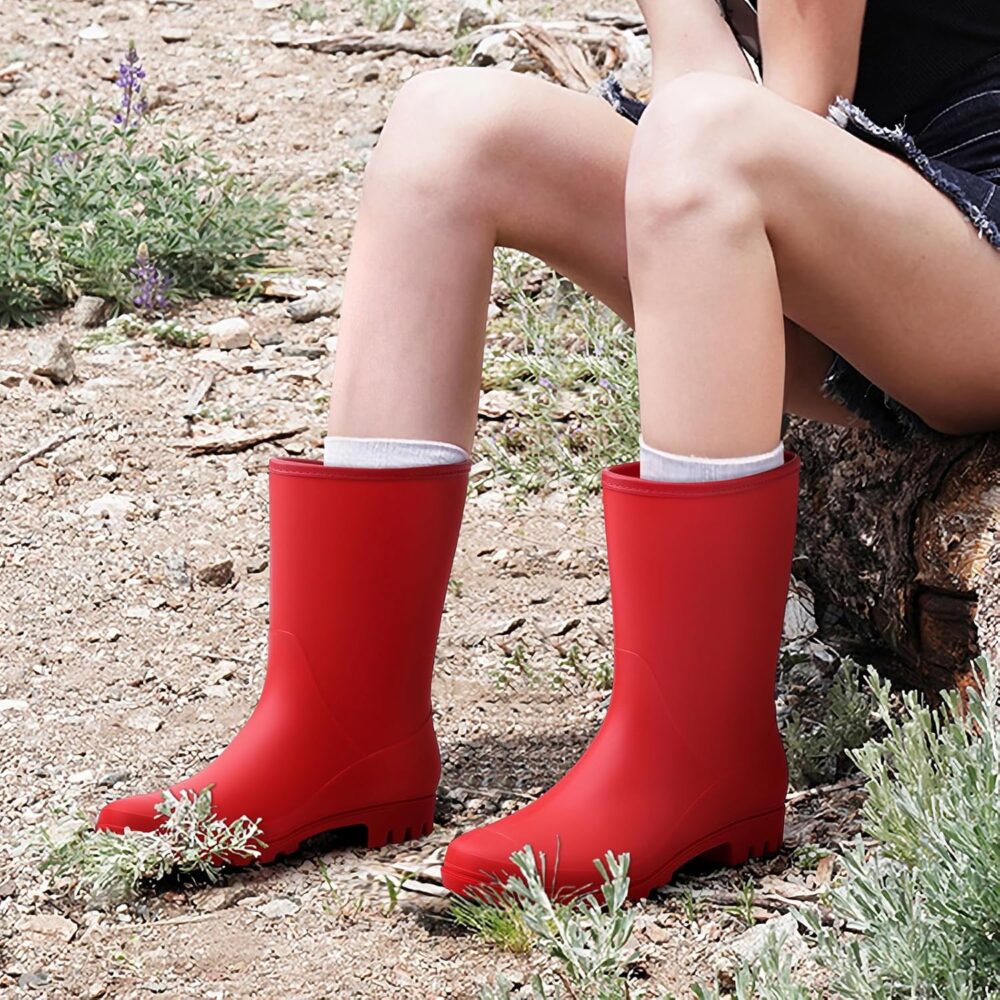 Women's Mid Calf Rain Boots Waterproof Garden Shoes Slip on Rubber Boots - Image 2